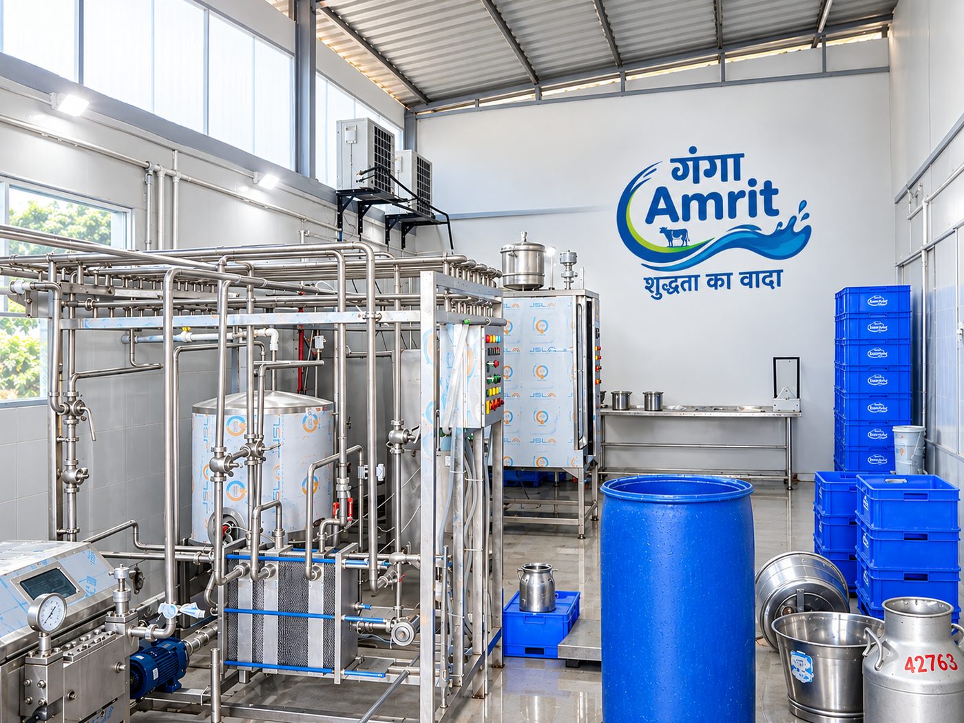 Ganga Amrit processing hall with pasteurization and packaging lines