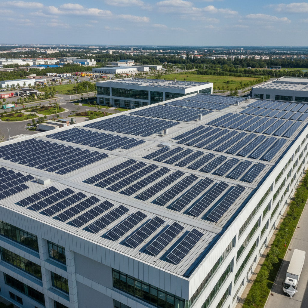 Solar panels on factory roof